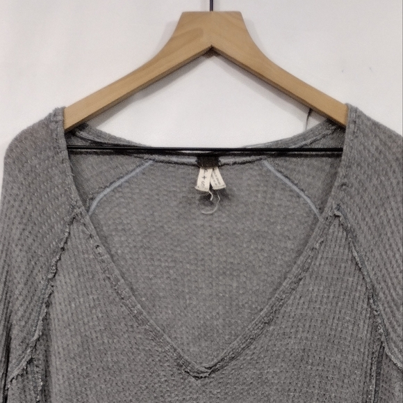 Free People Laguna Thermal Top Women's S Gray Boho Lagenlook Retro Casual Comfy - Picture 3 of 11